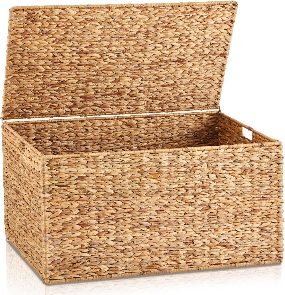 Wonderjune 36 x 20 x 18.5 Inch Water Hyacinth Wicker Storage Trunk with Metal...