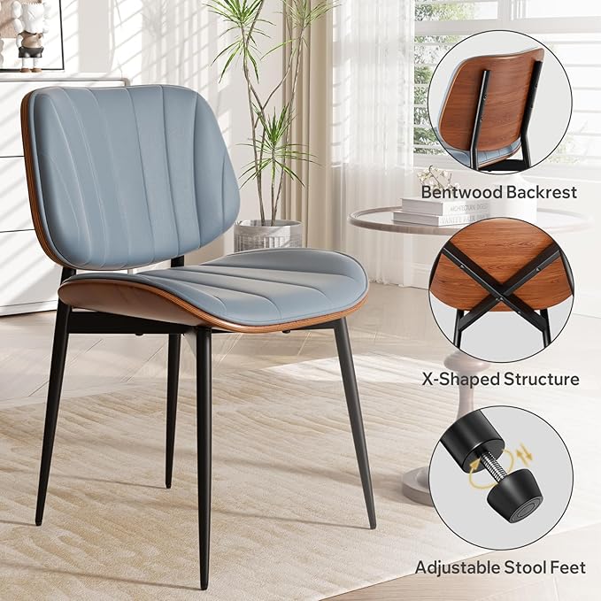 Dining Chair, Mid Century Modern Dining Room Chairs, Upholstered Faux Leather...