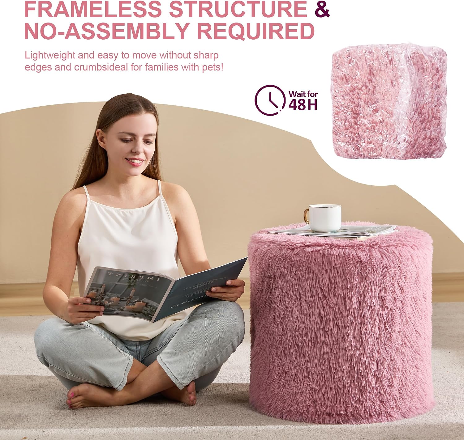 Hobestluk Bean Bag Chairs Ottoman for Adults Bean Bag Chair Footrest Foam Filled Ottoman of BeanBag Footstool of Lazy Sofa for Bedroom, Living Room, Apartment (Small, Pink)