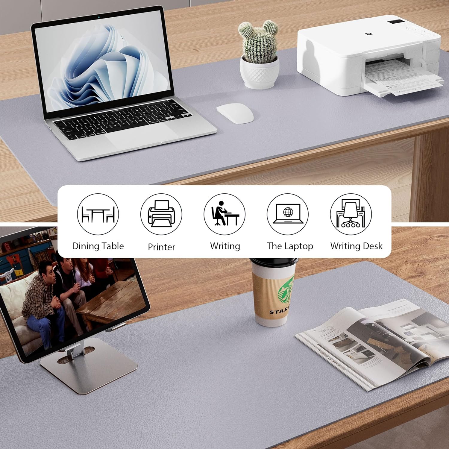 Aothia Large PU Leather Desk Pad Protector - Non-Slip Mouse Pad & Writing Mat for Office/Home, Waterproof, Easy to Clean (36" x 17", Smoky Lavender)