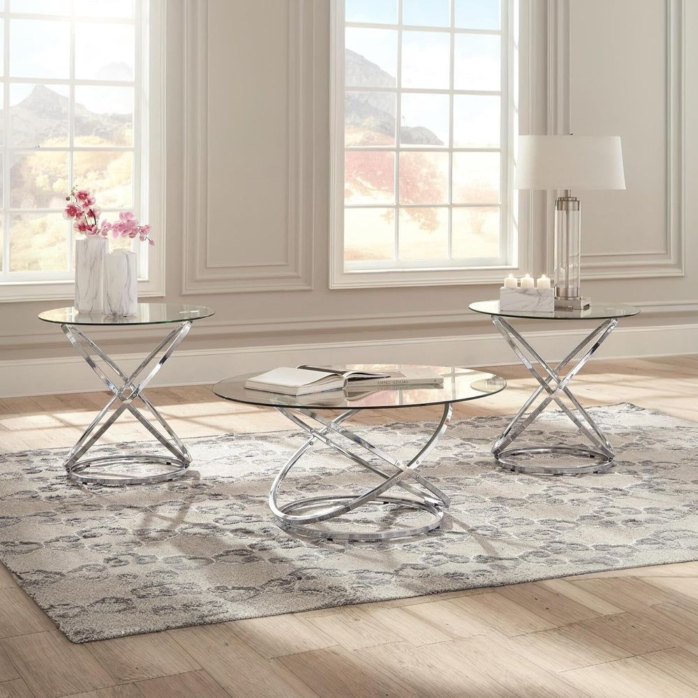 Signature Design by Ashley Hollynyx Round Glass Coffee Table Set of 3 | Tempe...