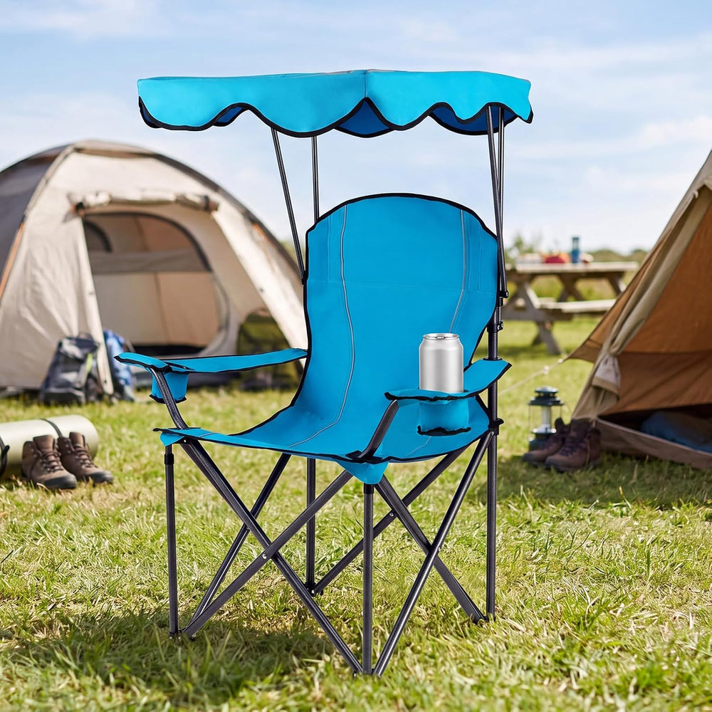 Goplus Camping Chair with Canopy Shade, Folding Lawn Chair with Umbrella Cup ...