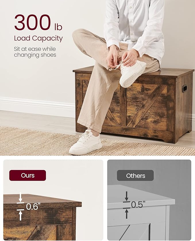 VASAGLE Storage Chest, Storage Trunk with 2 Safety Hinges, Storage Bench, Sho...