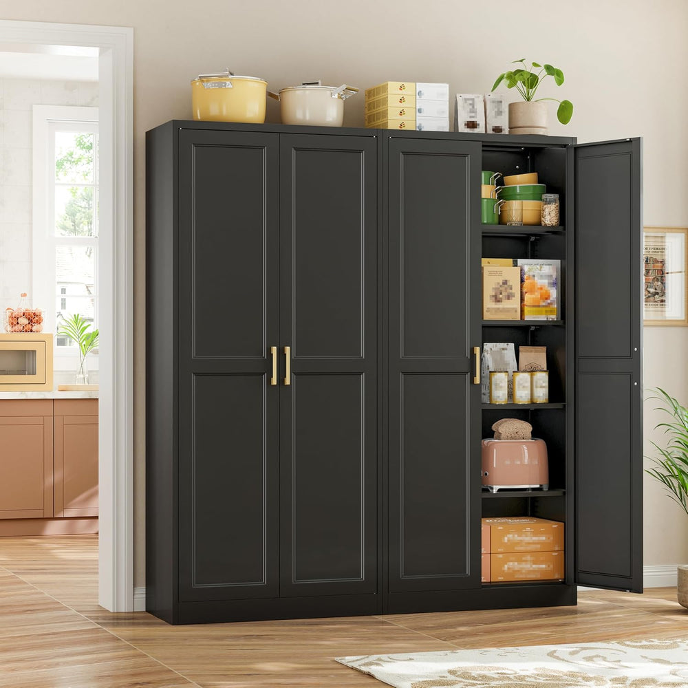 71" Tall Kitchen Storage Cabinet with Gold Handles, Metal Pantry Cabinet...