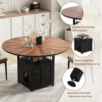 47" Round Dining Table Set for 4-6 People, Large Farmhouse Kitchen Dining Table Set with Chairs and Storage Rack, Metal Base Round Table for Home Dining Room Living Room (Cat table and 4 brown chairs)
