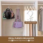 ZEDODIER Purse Hanger Organizer for Closet, Rotatable Sturdy Purses Holder Holds 8 Bags, Metal Space Saving Closet Organizers and Storage, Silver