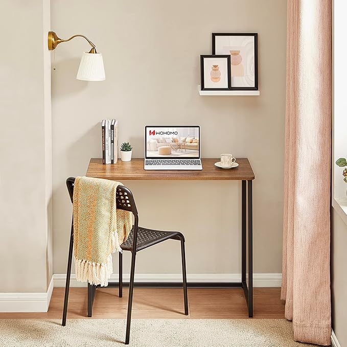 WOHOMO Folding Desk for Small Spaces, 31.5 Inch Foldable Computer Desks, Small Desk for Home Office, Study, Bedroom, Space Saving Writing Work Computer Table, Easy to Fold, Rustic Walnut