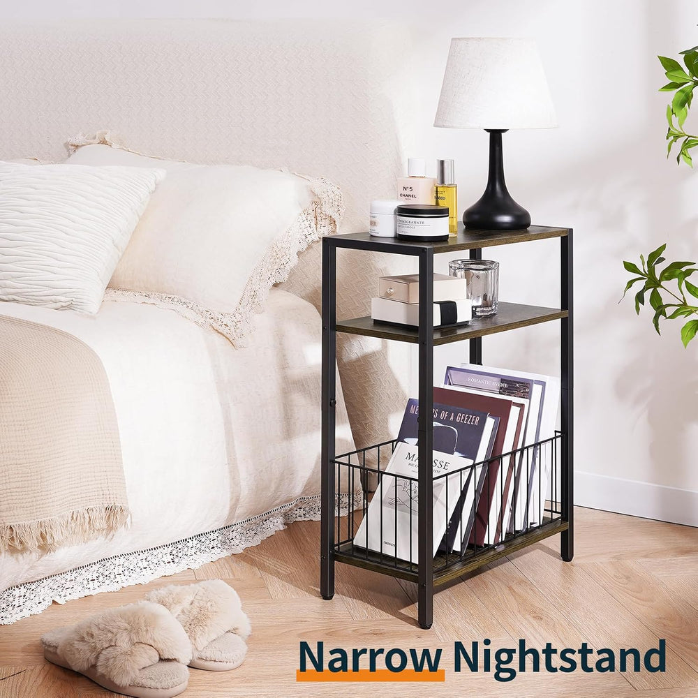 Yoobure Narrow Side Table with Storage Basket, Small End Table for Small Spac...