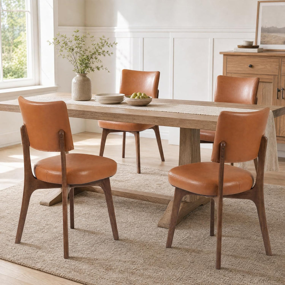 YOUNIKE Wooden Dining Chair, Faux Leather Upholstered Dining Room Chair Kitch...