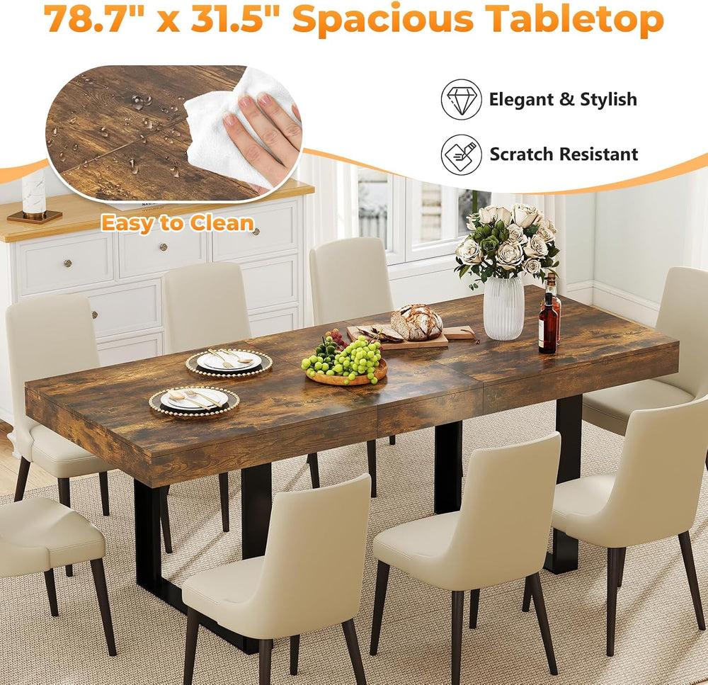 Zevemomo 63"-78.7" Rectangular Extendable Dining Table, 6-8 Extenda...