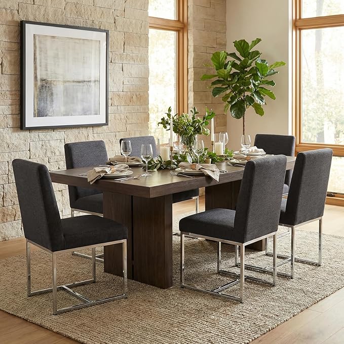 CIMOTA Black Modern Dining Chairs Set of 4, Upholstered Dining Room Chairs Armless Guest Side Chair with Chrome Base for Dining Room/Kitchen, Charcoal Black, 4PCS