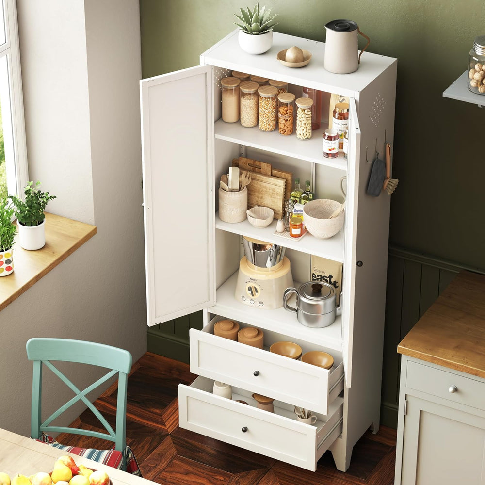 72" White Storage Cabinet Metal Kitchen Pantry Cabinet with Drawers &amp...
