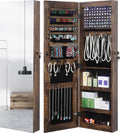 GISSAR Full Length Mirror Jewelry Cabinet, 6 LEDs Jewelry Armoire Wall Mounted Over The Door Hanging, Jewelry Organizer Display Storage Furniture with Lights Locker Mirrored Cabinet, Vintage Brown