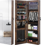 GISSAR Full Length Mirror Jewelry Cabinet, 6 LEDs Jewelry Armoire Wall Mounted Over The Door Hanging, Jewelry Organizer Display Storage Furniture with Lights Locker Mirrored Cabinet, Vintage Brown