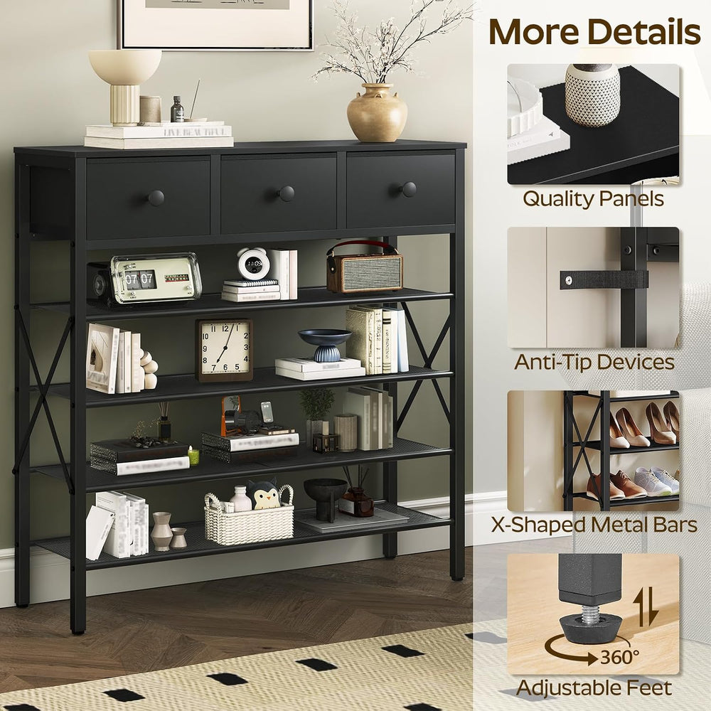 5-Tier Shoe Rack with 3 Drawers, Metal Shoe Organizer for 20 Pairs with Stora...