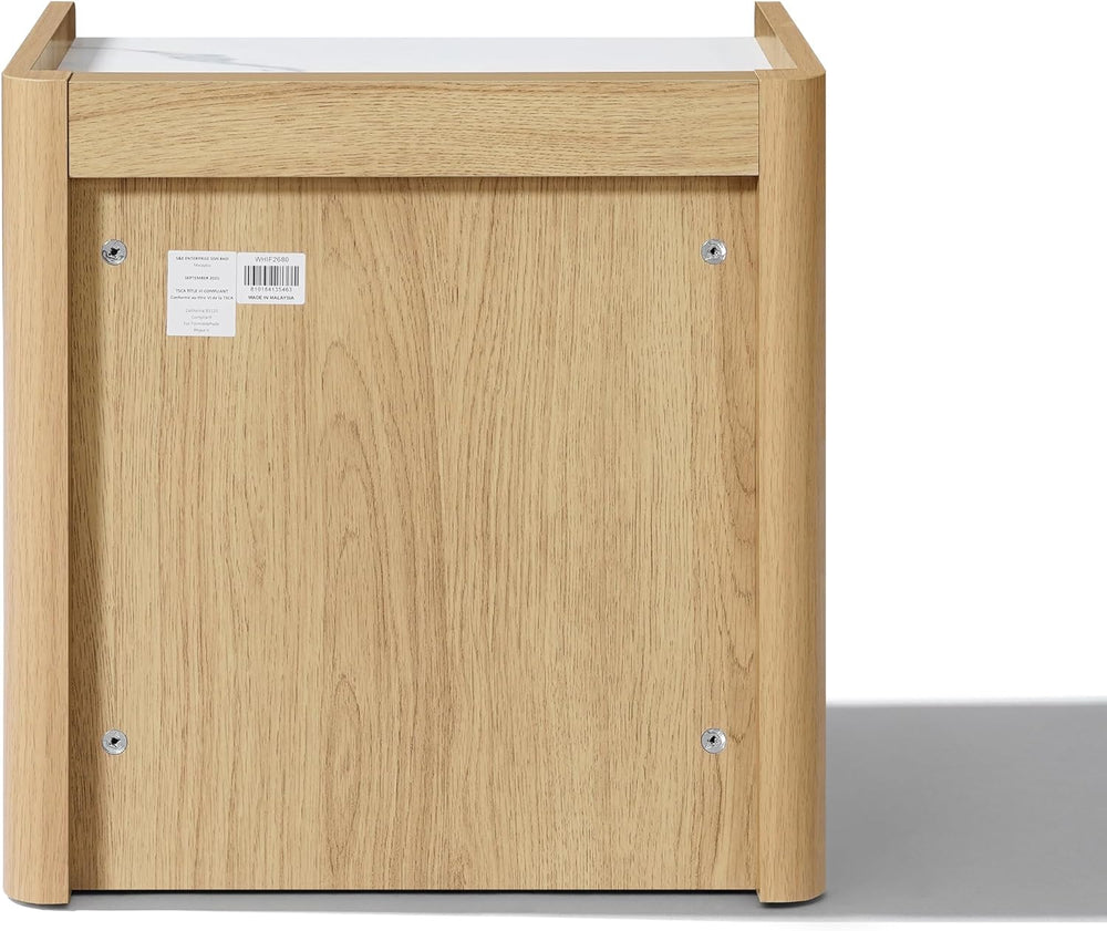 LuxenHome Nightstand with Drawer and Shelf, 18.8'' Wood Japandi Moder...