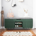 3More 40" Entryway Shoe Storage Bench,Upholstered Hidden Space Beneath Seat Cushion Bench,2-Tier Unique Geometric Shape with Wood Grain,Green
