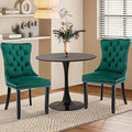 3-Piece 31.5" Round Dining Table Set for 2, Black Table & Green Velvet Upholstered Dining Chairs