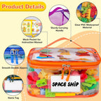 6 Pack Clear Toy Storage Bag with Name Tag& Manual Pocket, Waterproof Transparent PVC Toy Organizer Case for Lego Bricks, Board Games, Building Blocks, Puzzles (Large Capacity, Colorful)