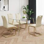 Goujxcy Dining Chairs Set of 4, Modern High Back Kitchen Chairs with Metal Legs and Faux Leather Padded Seat Upholstered Dining Chairs for Dining & Kitchen,Living Room (Light Yellow&Gold, Set of 4)