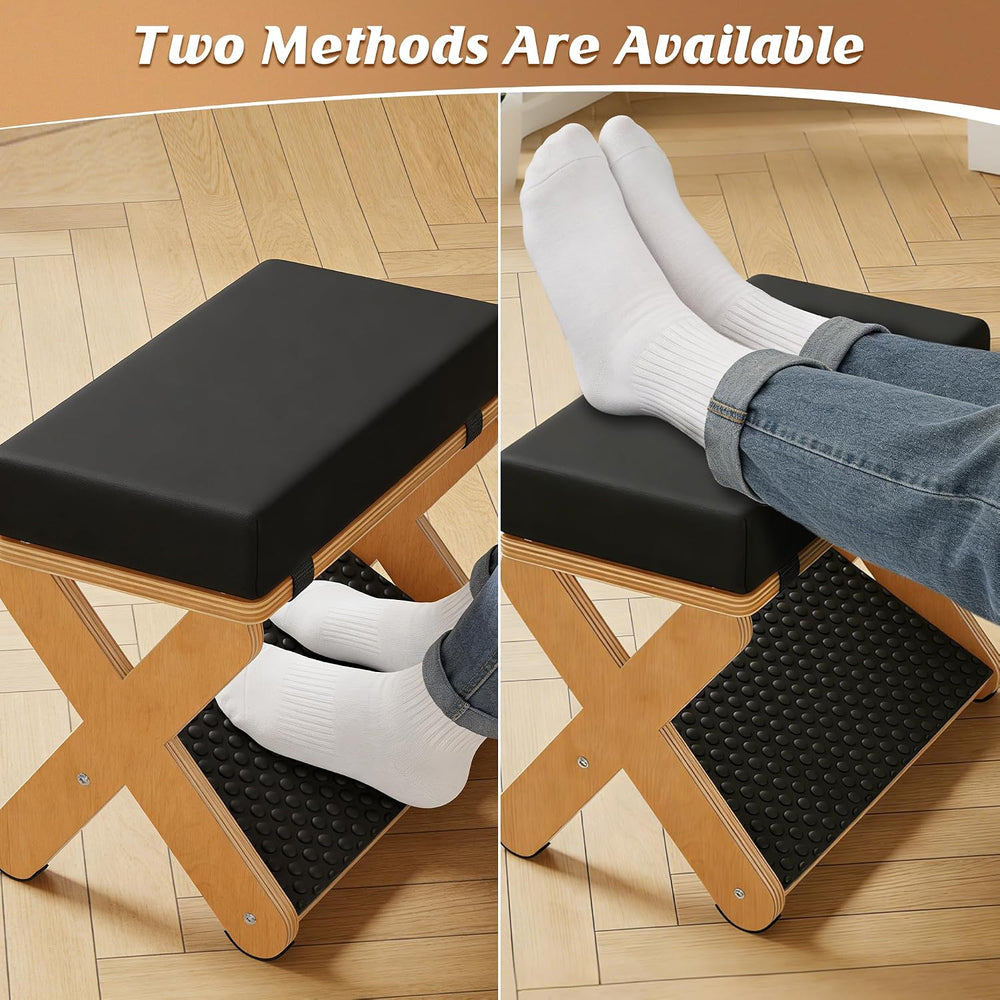 Wood X-Legs Small Ottoman Foot Stool, Sturdy and Anti-Slip Padded Footrest | ...