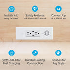 Docking Drawer Blade in-Drawer Outlet, Integrated Safety Shutoff, (2) 30W USB-C & (2) 15 amp AC, Black