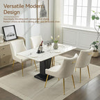 Velvet Dining Chairs Set of 6 Gold Legs,Upholstered Velvet Accent Chairs, Pleated Back Design & Gold Pull Handle, Mid Century Modern Chairs for Dining/Kitchen/Living Room,Beige