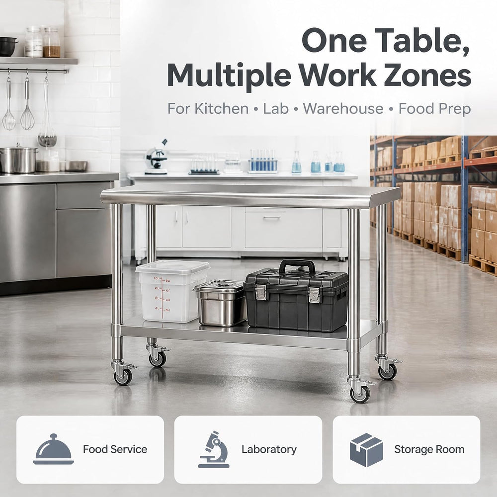 24x48 Stainless Steel Prep Table with Wheels, 1000 lbs, Kitchen, BBQ | Thicke...