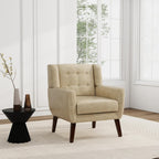 PU Leather Accent Chairs Set of 2, Upholstered Armchair, Cream | Mid Century Modern Living Room Chair, Button Tufted Wingback Chair with Removable Cushion, Bedroom Side Reading Seat