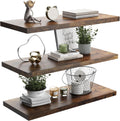 Wall Shelf Set of 3, Rustic Brown Floating Shelves 36 in W x 10 in D x 1 in H, Wooden Floating Wall Shelf with Invisible Brackets for Living Room/Bedroom/Bathroom/Kitchen Storage and Decor