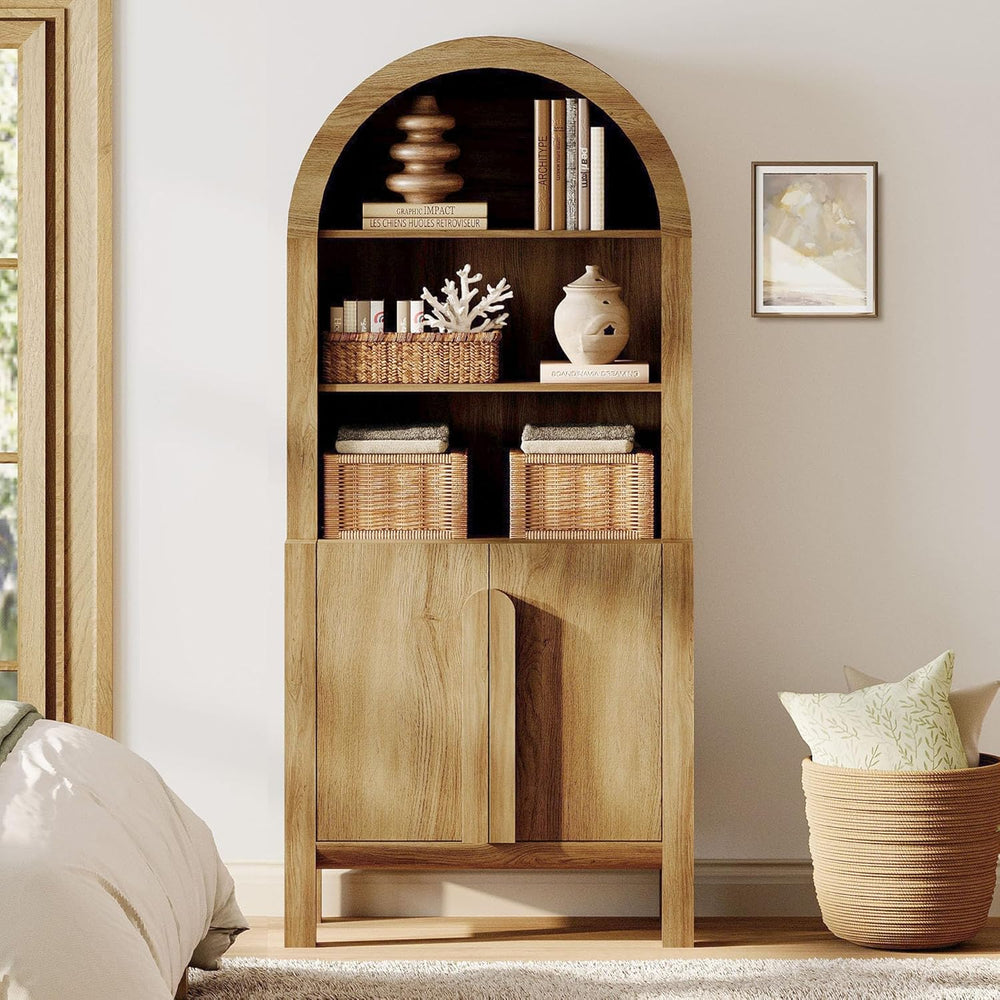 WAMPAT 71" Tall Arched Kitchen Pantry Cabinet, 5 Tiers Modern Farmhouse ...