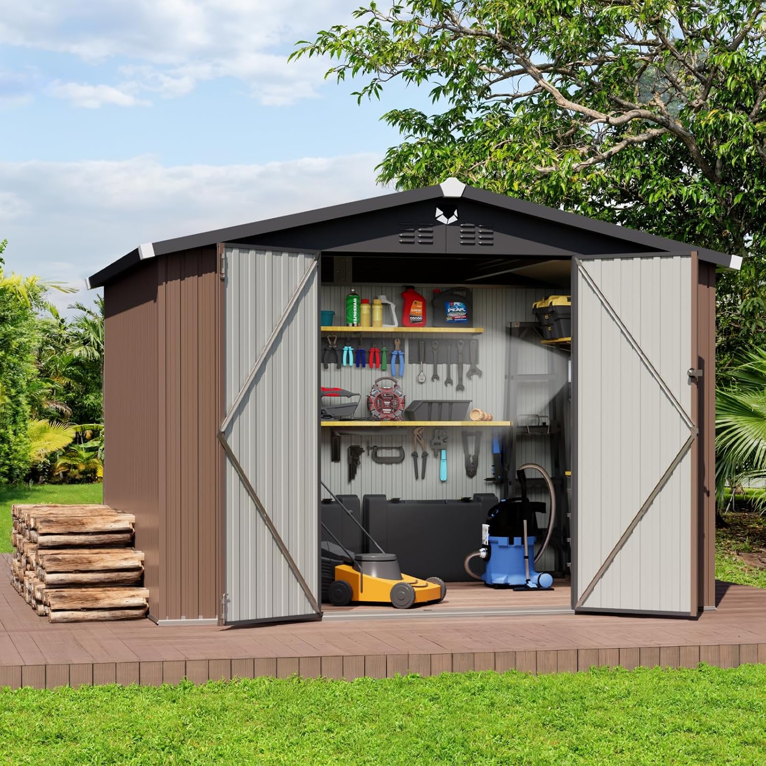 Metal Storage Shed,10x8 Outdoor Storage Building,Large Backyard Sheds with Lockable Doors,Waterproof Outside Storage Sheds
