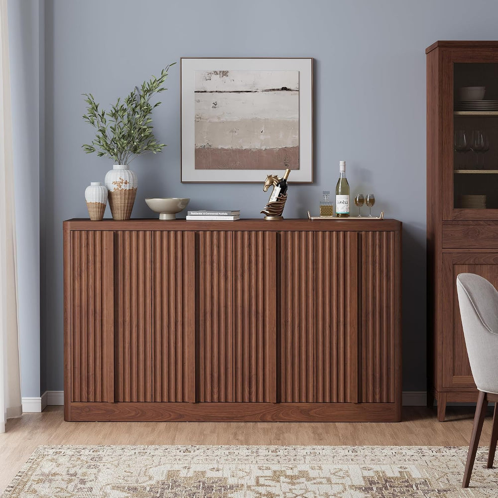 Fluted Buffet Cabinet with Storage, 60" Sideboard Buffet Storage Cabinet...