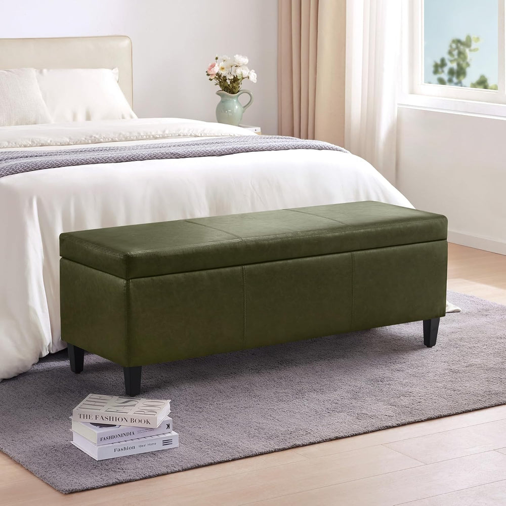 HUIMO Faux Leather Storage Ottoman Bench 50.3 Inch Extra Long PU Upholstered ...