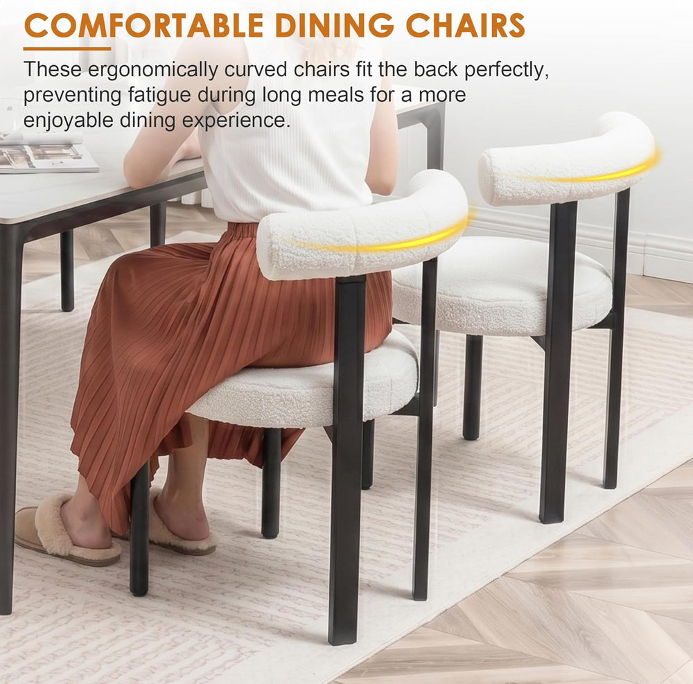 Boucle Dining Chairs Set of 4 Mid Century Modern Dining Chairs Round Cushion ...