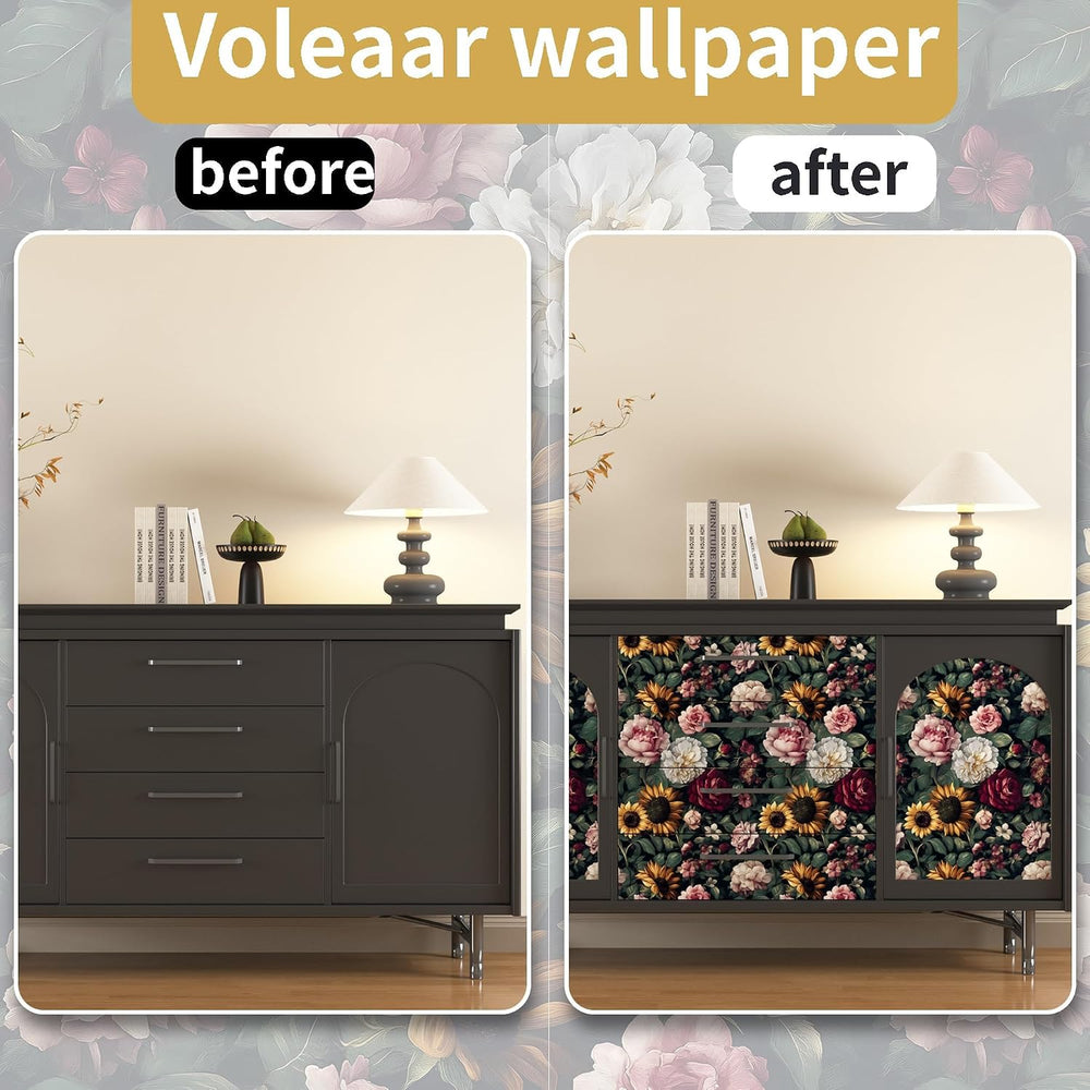 Dark Green Oil Garden Floral Peel and Stick Wallpaper 17.5" x 393"
