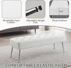 DUHOME Button-Tufted Ottoman Bench, Upholstered Footrest Stool Rectangular Dining Bench Leather Accent Bench for Entryway Dining Room Living Room Bedroom, White