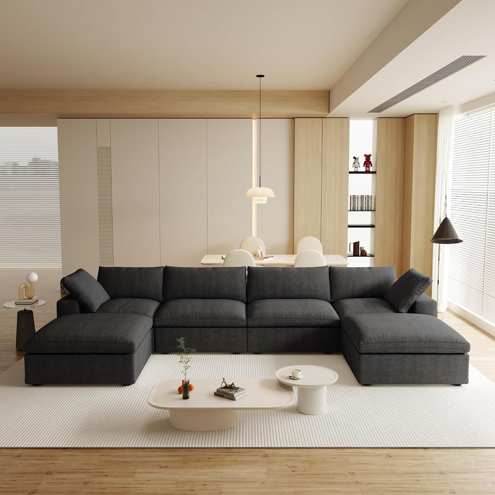 JACH 160.6" U-Shaped Sectional Couch, Modern Modular Convertible Sofa wi...