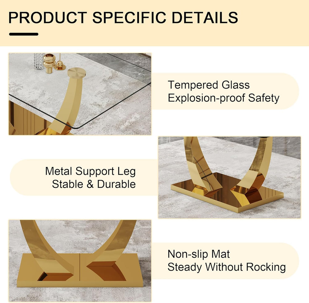 Glass Dining Table Set for 6, Modern Kitchen Table Set for 6, 71" Temper...