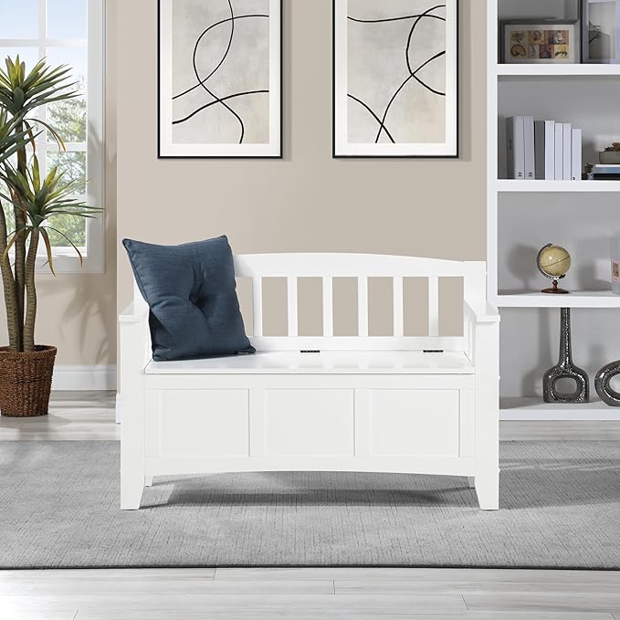 OSP Home Furnishings Metro Mission Style Wood Entry Way Bench with Storage, Sierra Snow White Finish