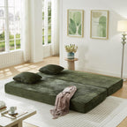 Antetek Modular Couch Bed, Convertible Folding Plush Corduroy Comfy Floor Compression Loveseat Sleeper Sofa Couch, King Size Bed for Guest Room Living Room Bedroom, No Assembly Required, Green