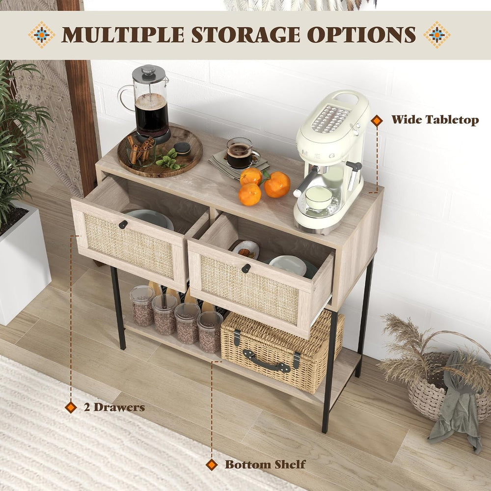 POWERSTONE 31.5" Nightstand with Rattan Drawers & Shelf, Modern Bunk...