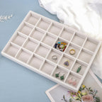 Mornajina 24 Grids Velvet Jewelry Tray Jewelry Display Tray, Stackable Empty Plate Trays for Earrings Necklaces Bracelet Rings Display Showcase - Beige