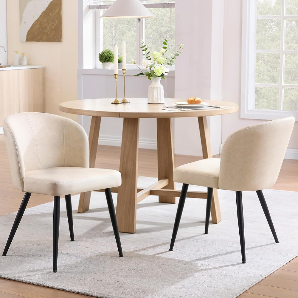 Susalt Upholstered Faux Leather Dining Chairs Set of 2, Cream White | Kitchen...