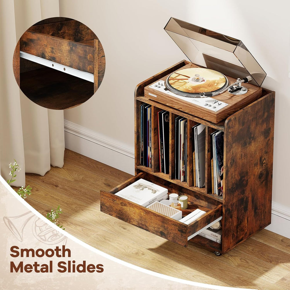 Giantex Record Player Stand, Rolling Turntable Stand with Drawer & Lockab...