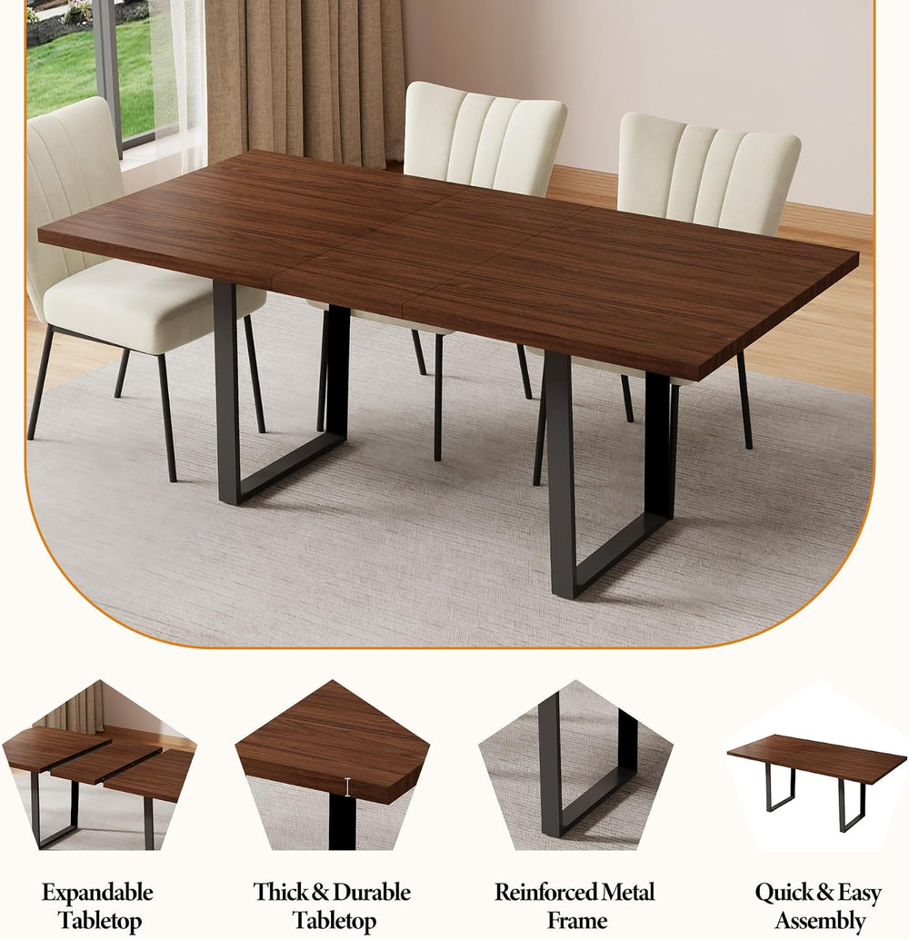 ZckyCine Mid-Century Extendable Dining Table Set, 63"-79", 6 Uphols...