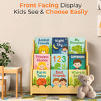 3-Tier Wooden Kids Bookshelf, Montessori Scalloped Bookcase Toddler Front Facing Book Display for Nursery, Baby Bookshelf Organizer for Kids Rooms, Playroom or Classroom