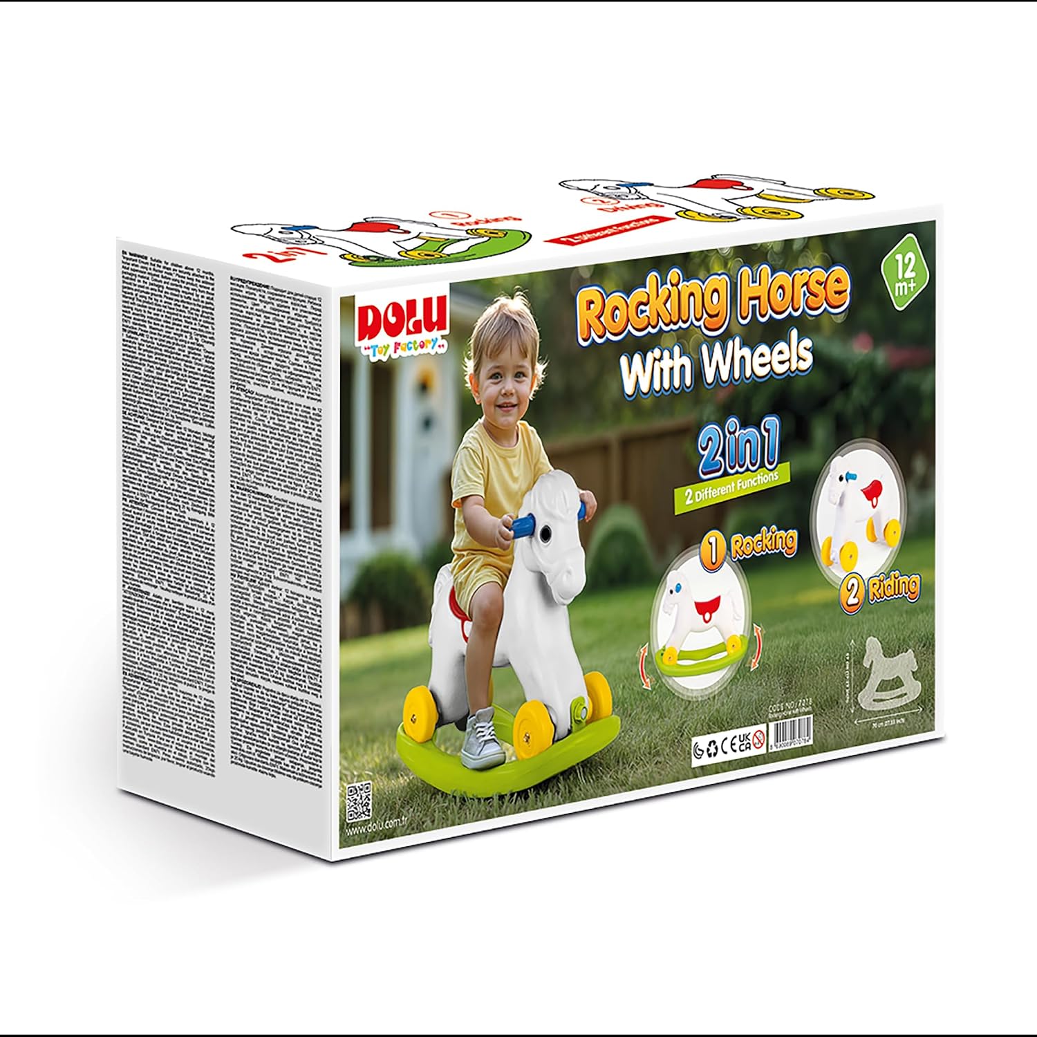 Dolu Wheeled Rocking Horse 2 in 1 Toddler Ride On Toy with Removable Sled and Push Along Option for Kids Ages 2 and Up, Indoor and Outdoor Play, White