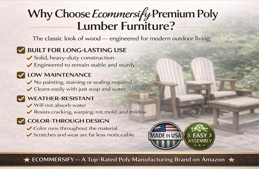 5 FT Cedar Amish-Made Porch Glider – 1000 lb Heavy-Duty Poly Lumber wood Roll...