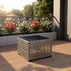 ovios Outdoor Side Table with Tempered Glass Top, Patio Wicker Solar Table, Rattan Bistro End Table for Porch Deck Balcony Garden Poolside, Mixed Brown